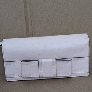 Kate Spade New York Leather Bow Wallet Wristlet Clutch Cream Retractable Strap .